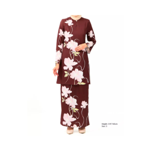 Brown Floral Kurung – Timeless Elegance